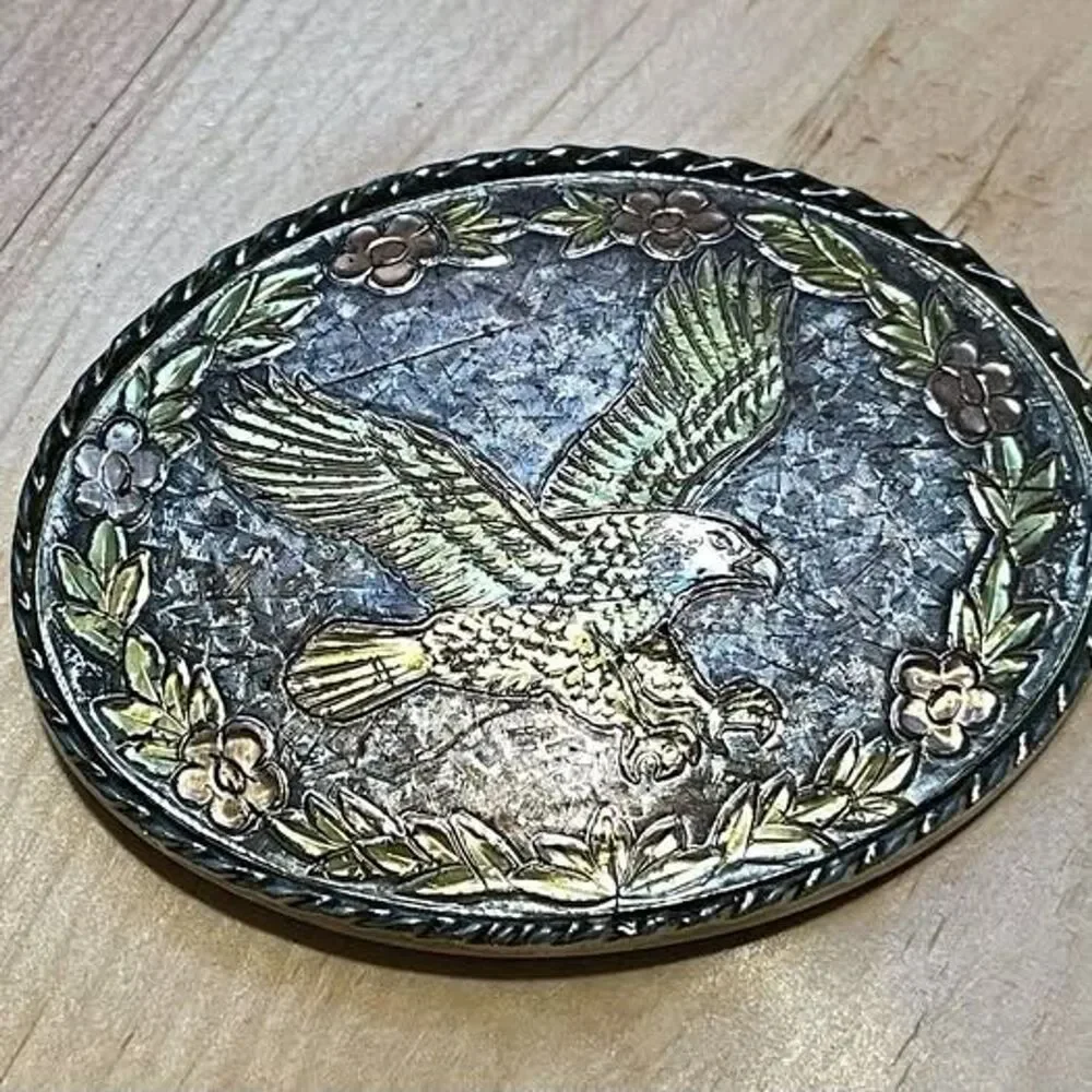 Vintage BOM Eagle Belt Buckle Made in USA Mixed Metal Biker Western Cowboy